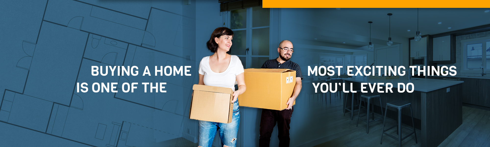 Buying a home is one of the most exciting things you'll ever do. Image of couple moving into new house.